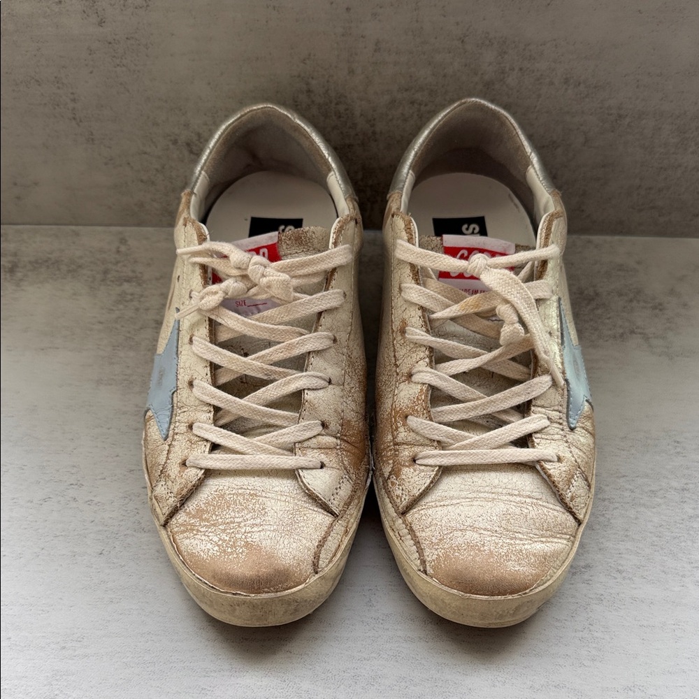 Golden Goose Beige Cream Sneakers with Silver Star - Picture 3 of 7